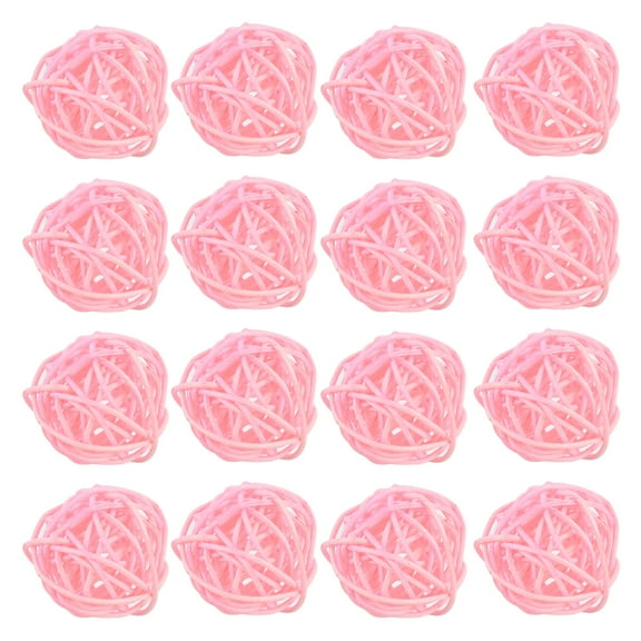 Uxcell 16 Pcs Wicker Rattan Balls 1.2 Inch Rattan Decorative Balls Vase Fillers for Wedding Party Pink