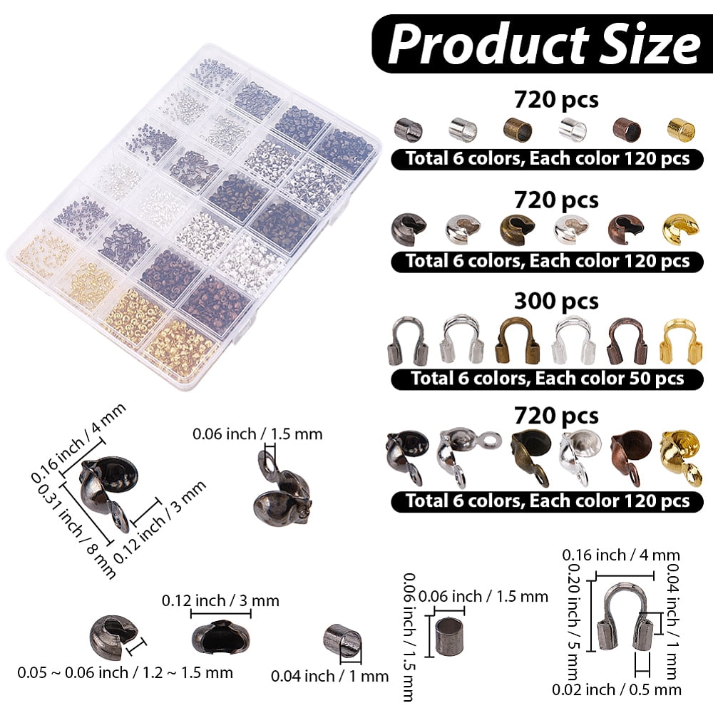DIY Findings Kits including Iron Crimp Beads and Bead Tips Brass Crimp Beads and Wire Guardian Mixed Color 8x4mm Hole: 1.5mm