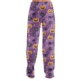 thumbnail image 6 of Watercolor Spiderweb Halloween Pajama Pants for Women, Fuzzy Lounge Bottoms with Pumpkin & Ghost Print, Soft Elastic Waist Flannel Sleep Trousers, 1 Pair Yellow XXXL, 6 of 6