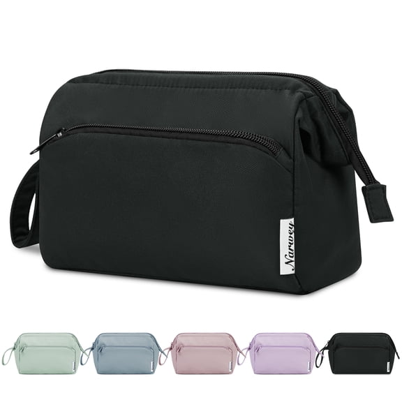 WANDF Makeup Bag for Women Wide-open,Lightweight Water-Resistant Travel Cosmetic Bag Make Up Organizer,Portable Toiletry Bag for Cosmetics Toiletries(Black)