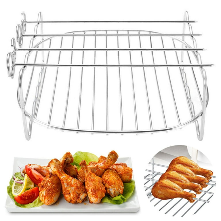 8inch Stainless Steel Air Fryer Rack, Versatile Grilling Holder, Double  Layer Stand with Skewers, Outdoor BBQ Tools, Kitchen Supply, Silver 