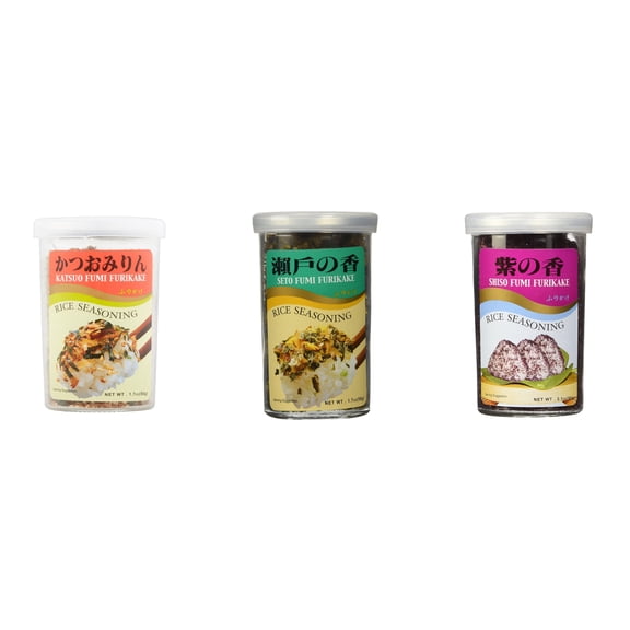 Ajishima JFC Rice Seasoning Fumi Furikake 3 Flavor Mixed Bundle (Katsuo,Seto,Shiso) Plus NineChef Brand Long Handle Coffee Spoon