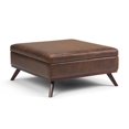 thumbnail image 1 of SIMPLIHOME Owen Table Basse Carrée de 36 Pouces de Large avec Dessus Relevable et Rangement, Pouf Repose-Pieds de Cocktail en Similicuir Brun Châtaigne Vieilli Rembourré, Style Milieu du Siècle Moderne, Salon, 1 of 5