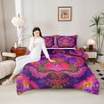 thumbnail image 4 of Homewish Purple Pink Damask Full Size Comforter Sets, Western Rustic Hippie Bedding Comforter Set, Teens kids Adult Female Reversible Bedding Sets, Lightweight Room Decor, 3 Pieces, 4 of 8