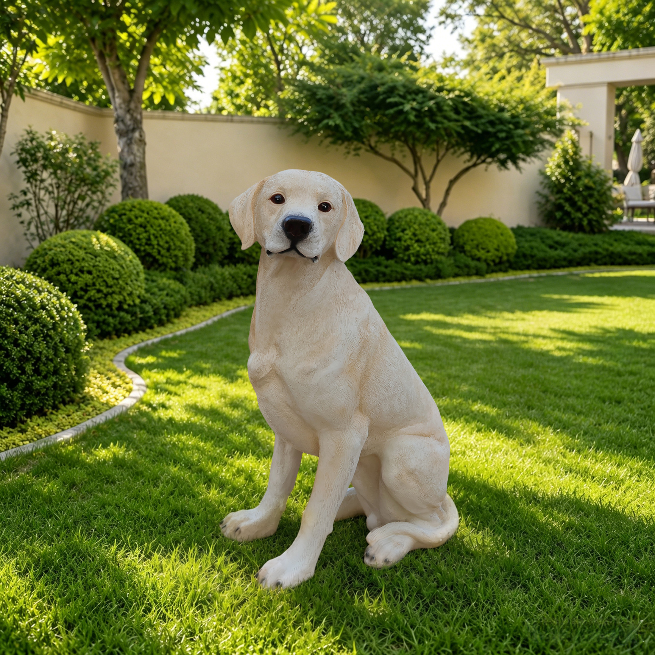 Noble House Lifelike Sitting Labrador Statue, Realistic Resin Animal Figurine for Outdoor Garden Decor, Yellow White