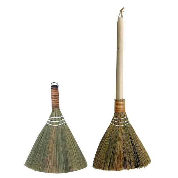 2 escobas barredoras tejidas a mano, portátiles, para limpieza de granja.