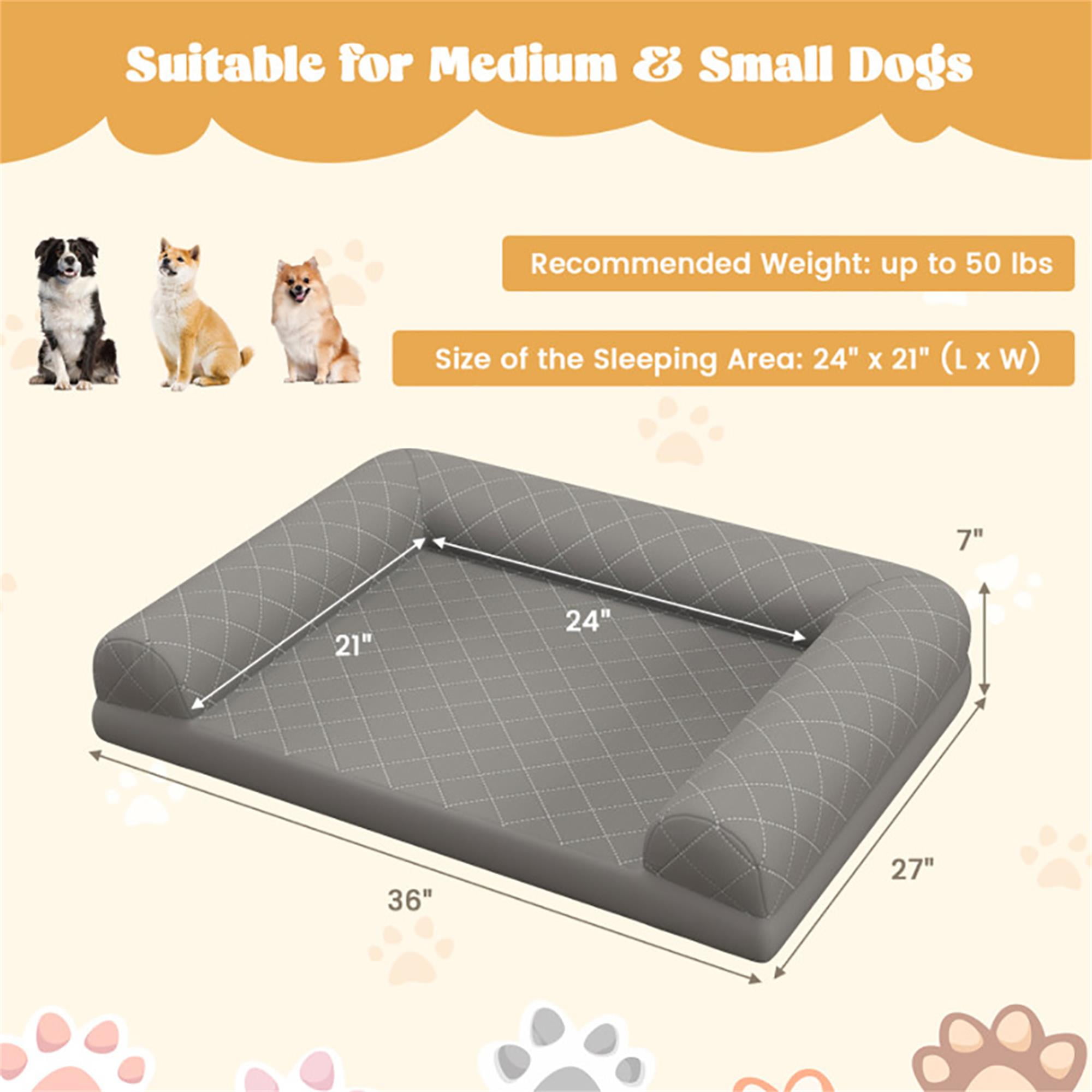 Kadyn 36" Pet Dog Crate Bed with 3-Side Bolster, Dog Bed Sofa Furniture, Cat Sofa Beds with Removable Washable Bed Cover, Gray