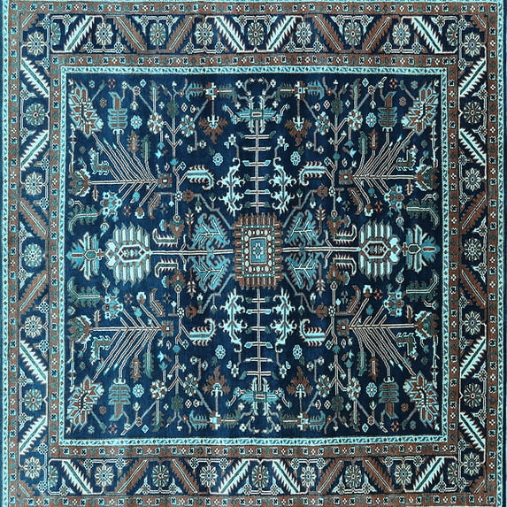 Ahgly Company Indoor Square Oriental Light Blue Industrial Area Rugs, 8' Square