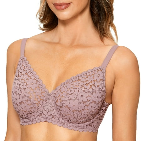 

DOBREVA Women s Unlined Lace Minimizer Bra Plus Size Underwire Full Coverage