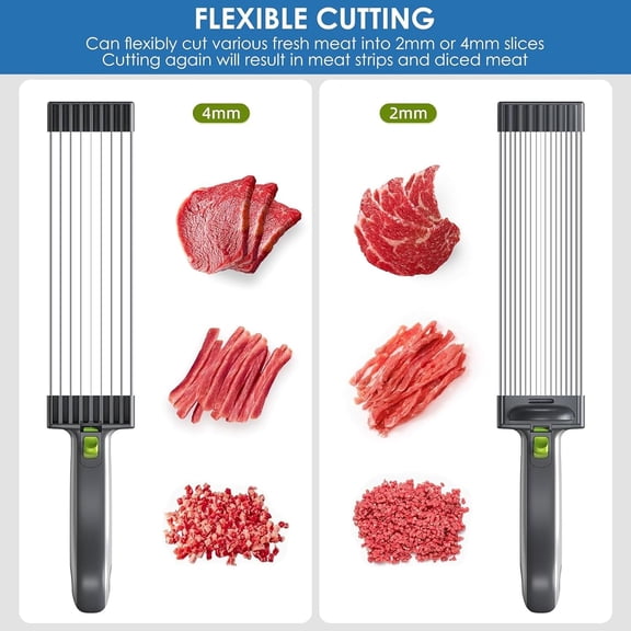 Fresh Meat Slicer, Thickness Adjustable 2 or 4 mm, 17 IN 1 Stainless Steel Cleaver Kitchen Knife For Slicing Shredding, Manual Meat Cutter Jerky Slicer for Beef Pork Salmon Jerky