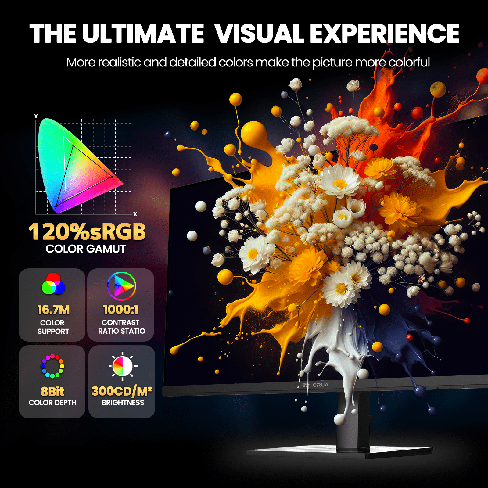 CRUA 27'' 2K 360Hz IPS Gaming Monitor, QHD 1440P, 120%sRGB, Built-in Speakers, Height/Pivot/Swivel/Tilt Adjustable, FreeSync, DP1.4 & HDMI2.1, Wall Mount-Black