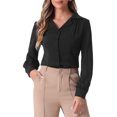 thumbnail image 1 of Camisa de trabajo vintage de mujer con cuello, de manga larga y botones, color negro, 1 of 6