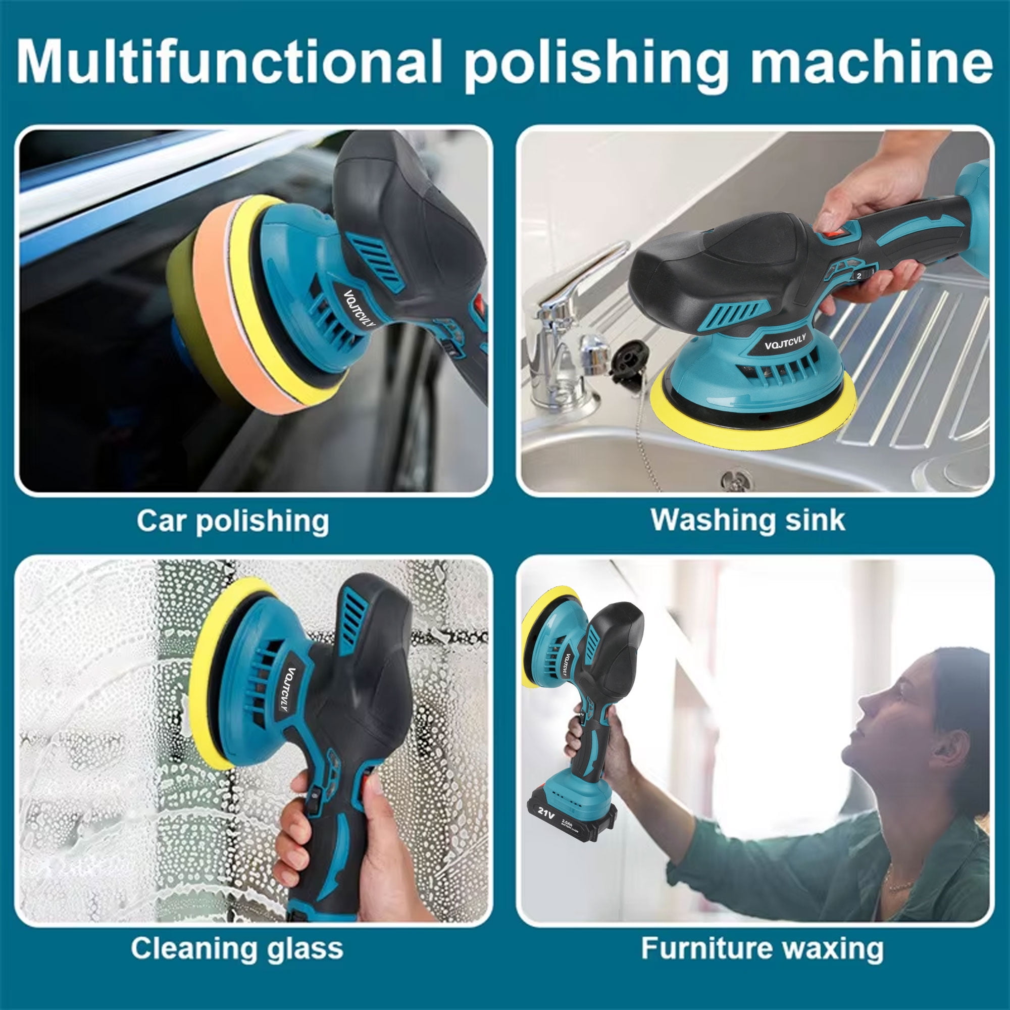 Euur Cordless Car Buffer Polisher kit w/ 2x2000mAh 21V Batteries, 6 Inch Car buffer Waxer Kit w/ 6 Variable Speed Attachments, Polisher for Car Detailing,Boat Sanding,Scratch Removing
