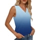 thumbnail image 4 of Mujeres sin mangas Tops de verano gradiente color fuera de posición impresión V-cuello blusa casual Mujeres V-cuello de verano Tops, 4 of 7