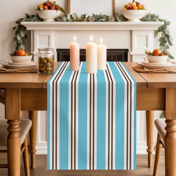 Table Runners 120 Inches Long Dress Scarves, Blue Brown Striped Farmhouse Coffee/Dining/Kitchen Table Decor Table Runner for Living Room, Modern Farmhouse Vertical Stripes 13x120 Inch