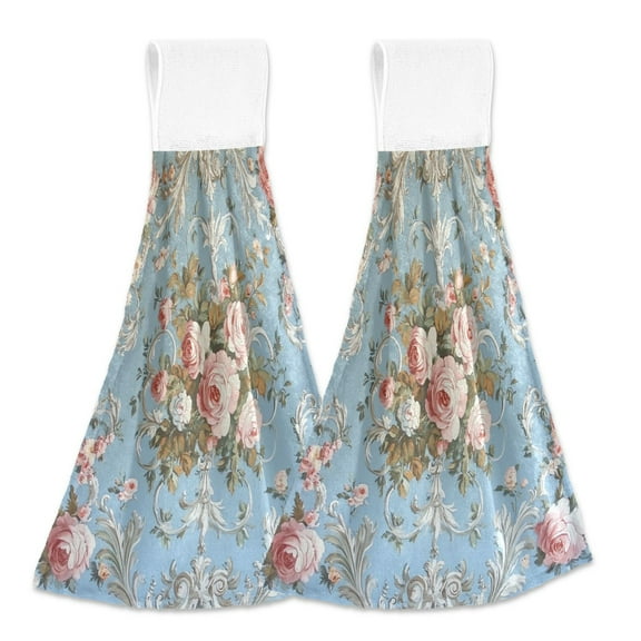 BZSMCE Hanging Hand Towels Fashion Charming Rose Garden Wallpaper Pattern 2-Pack - Velcro Style Bathroom Kitchen Towels
