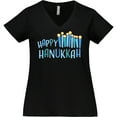 thumbnail image 3 of Inktastic Happy Hanukkah with Candles Women's Plus Size V-Neck T-Shirt, 3 of 5