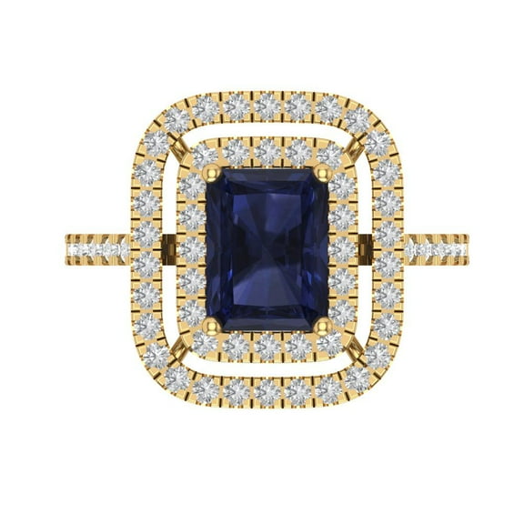 Halo Engagement Ring for Women - 2.62ct Simulated Blue Sapphire in 14K Yellow Gold Promise Ring