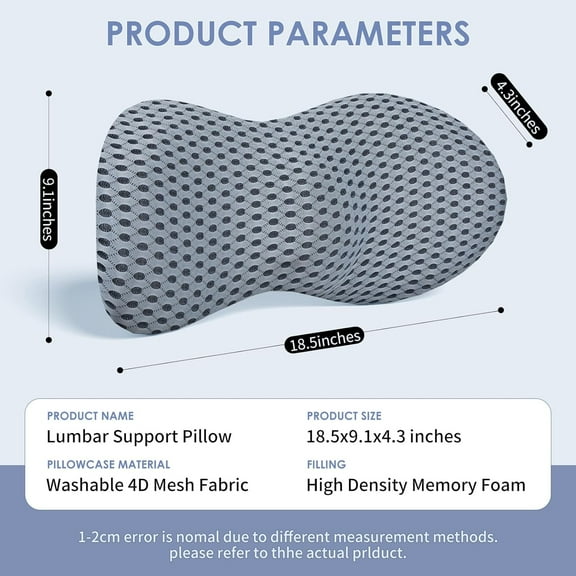 Lumbar Support Pillow for Back Pain Relief, Ergonomic Car Seat Office Chair Recliner and Bed (Gray)