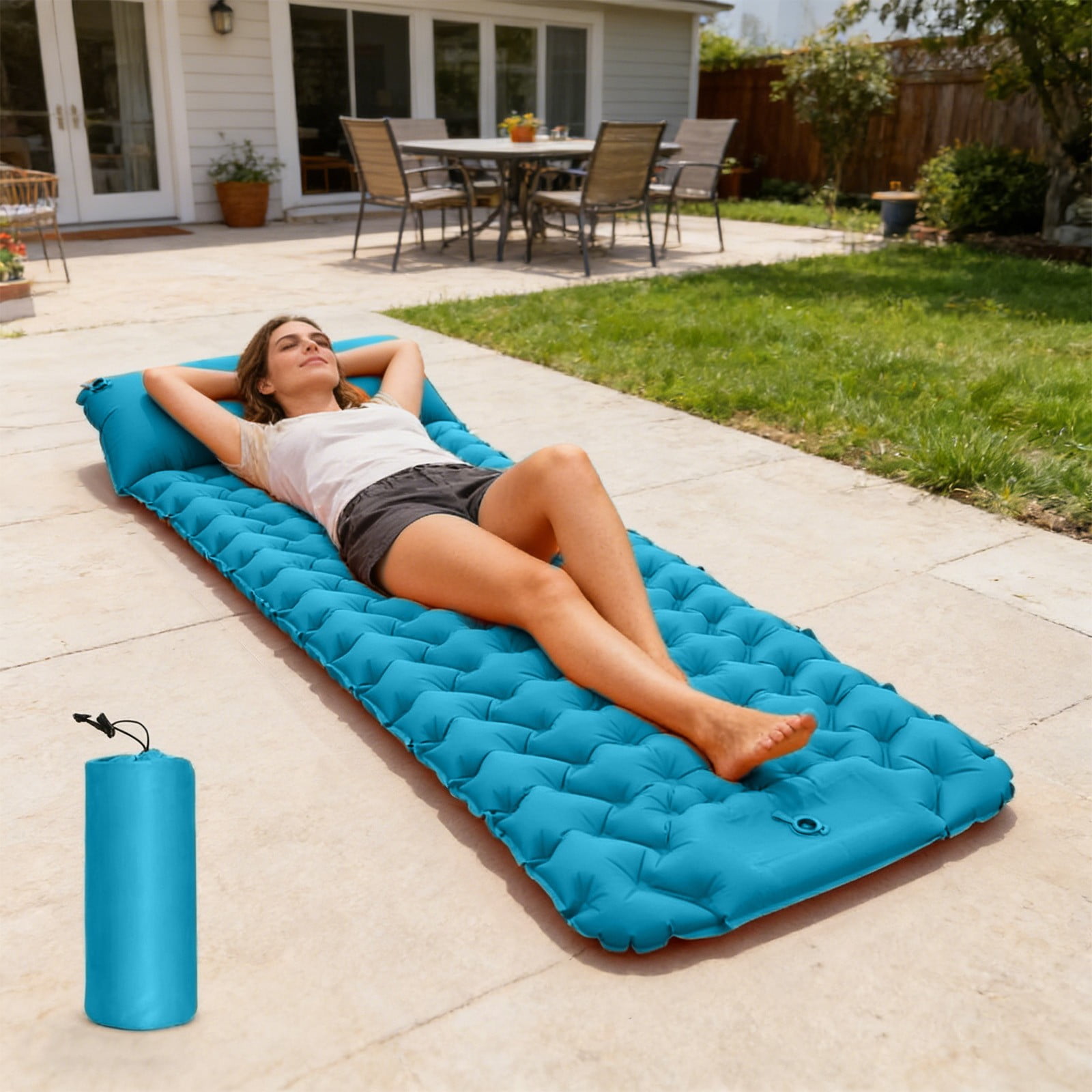 KOYPTL Sleeping Pad Ultralight Self Inflating Camping Mat Sleeping Pad for Camping with Built-in Foot Pump & Pillow Durable Waterproof Sleeping Mat for Tent Backpacking Hiking Blue