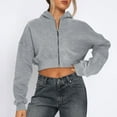 thumbnail image 2 of Zip up Hoodie Women Cropped Casual Sweatshirts Workout Long Sleeve Drawstring Hooded Jacket Crop Tops, 2 of 7