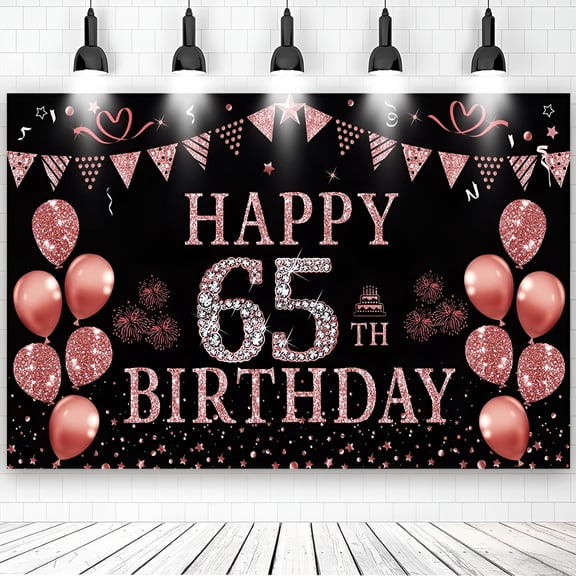 CCOCC 65th Happy Birthday Rose Gold Theme Backdrops Banner Birthday Party Decor Supplies,5.9x3.6ft