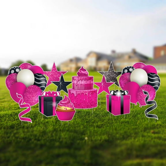 Pink Glitter Drip Yard Sign Birthday Accessories, Pink Drip Sparkle Yard Decorations (12 pcs Total)