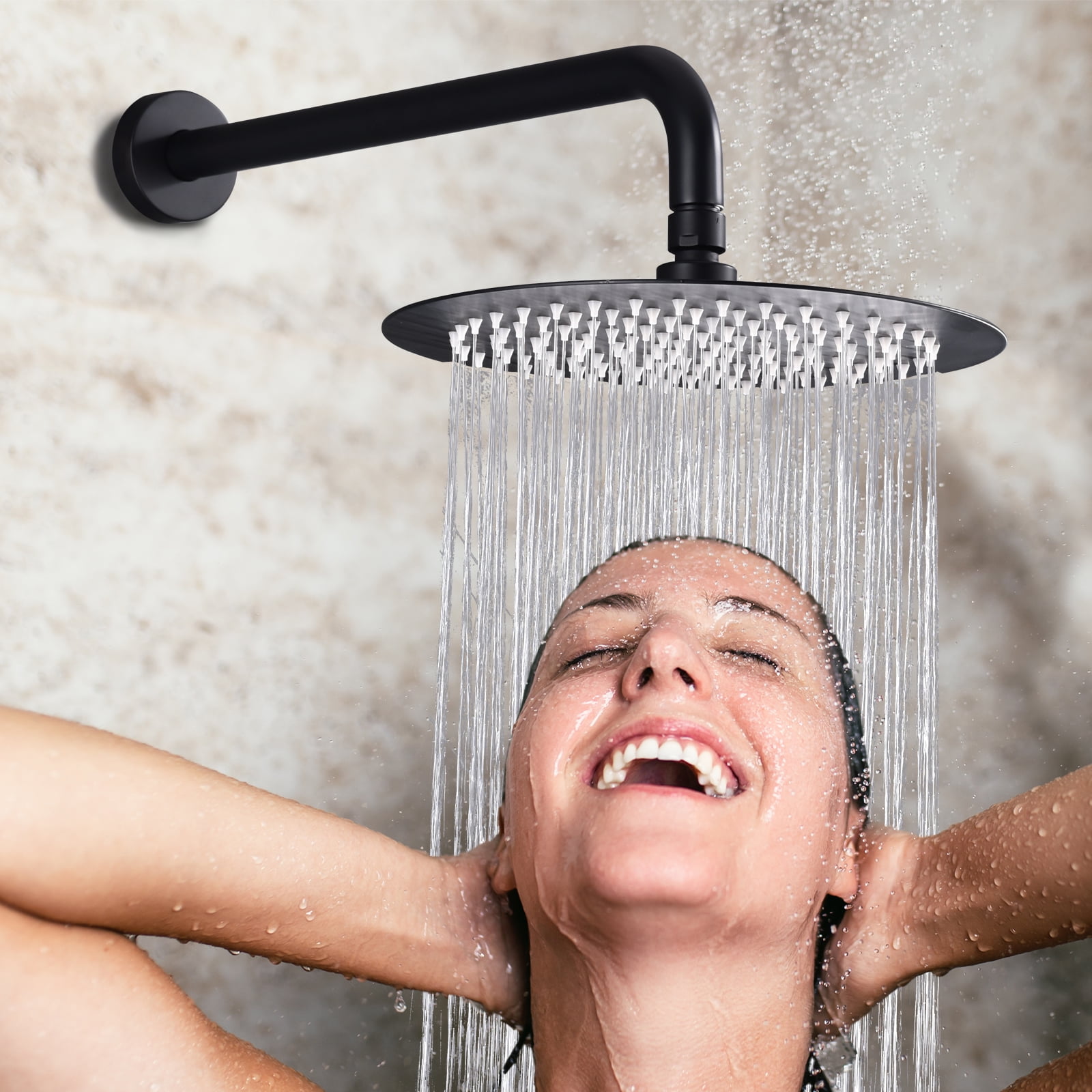 Dawot Shower System Faucet Set, Matte Black 10" Roud Rain Shower Head and Handheld Shower Head Kit, Wall Mounted Shower Trim Kit with Valve