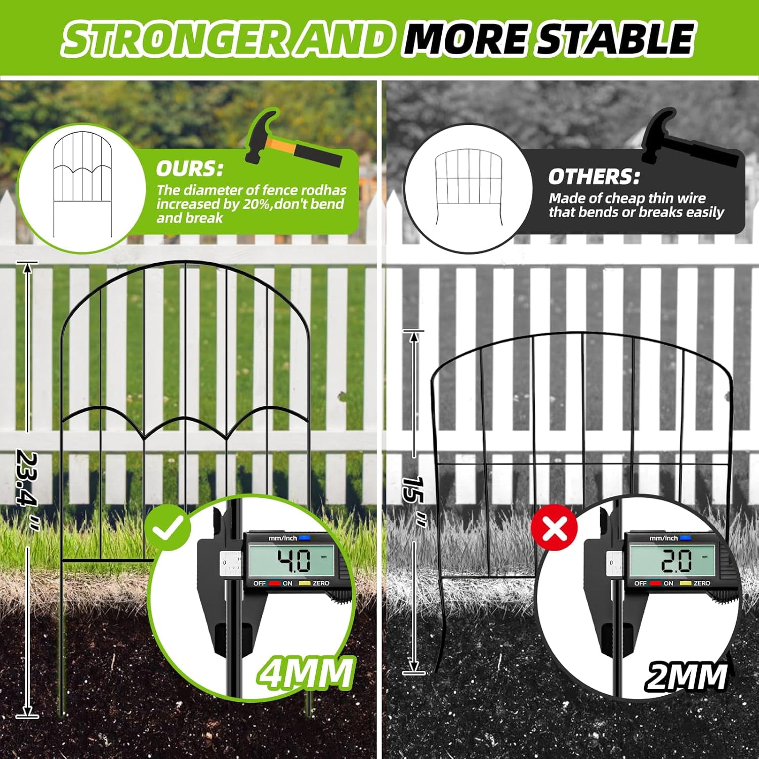 Decorative Garden Fence Dog Barrier 12Pcs 13ft Black Metal Wire for Yard Landscaping