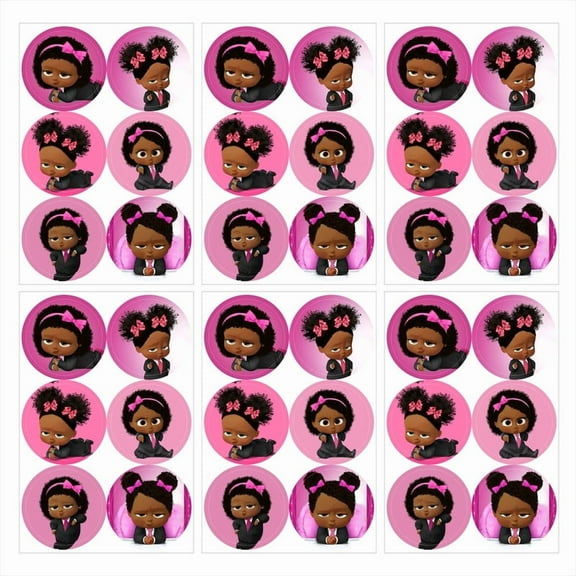 Boss Baby Black Girl Africa Stickers Party Favors Labels Birthday Thank You Themed Round Circle Baby Shower 60pcs