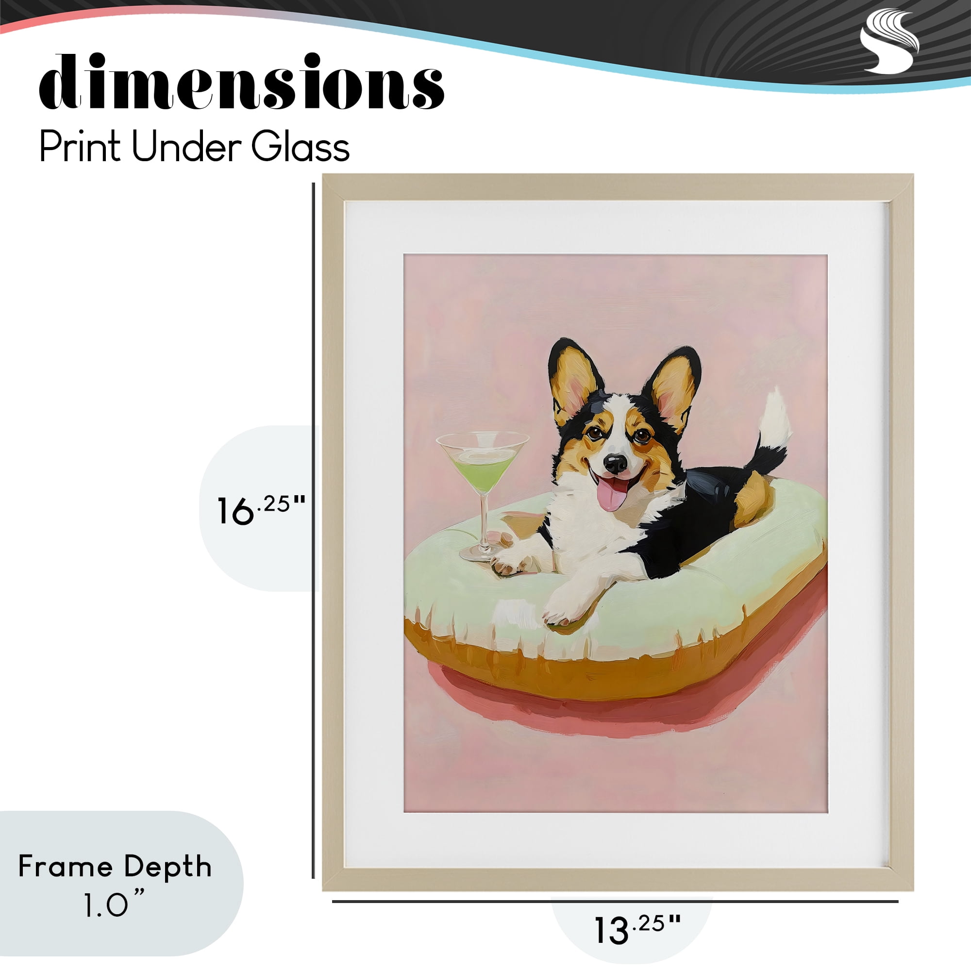 Stupell Industries Pastel Corgi with Cocktail Birch Framed Print Under Glass, design by The Prints Vibe