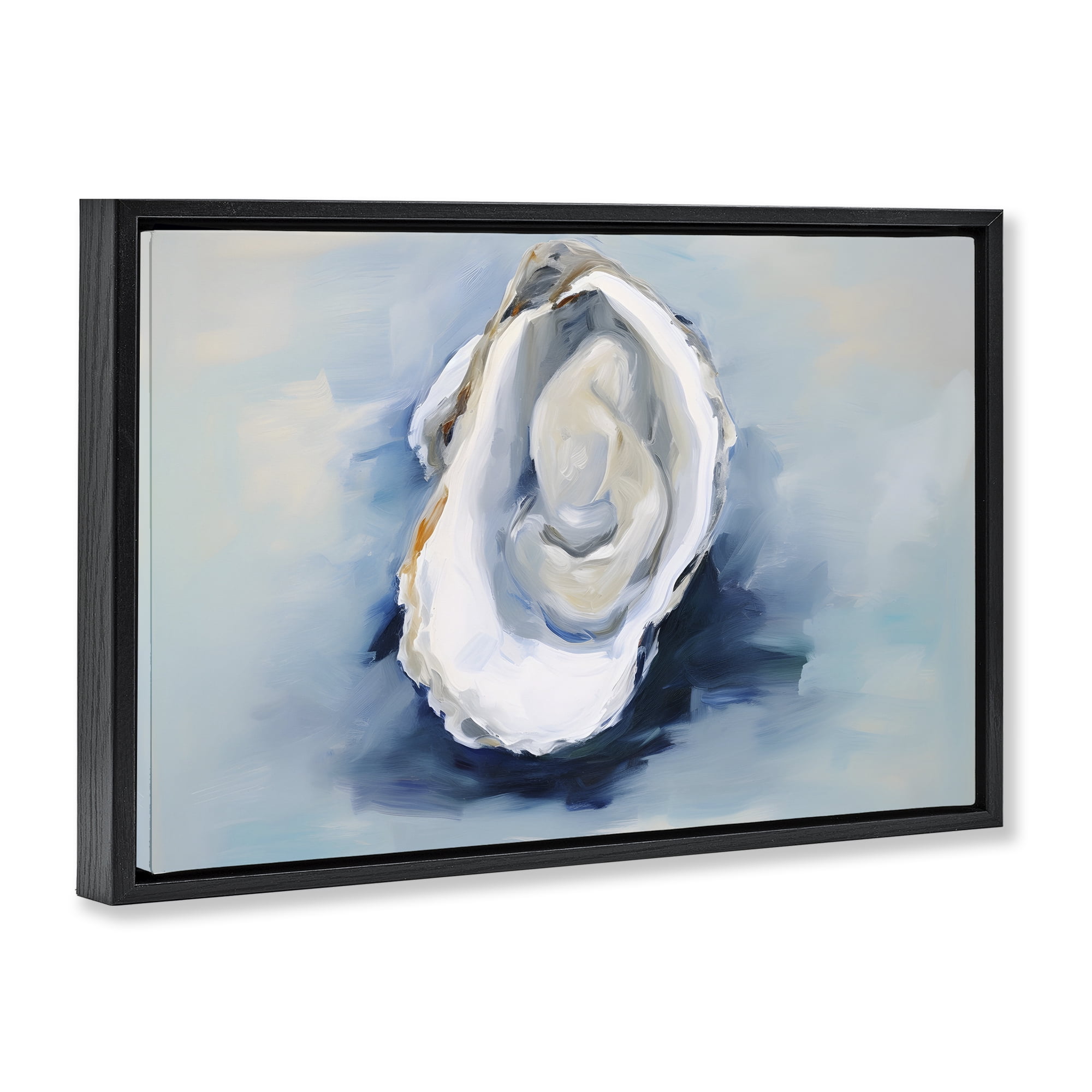 Stupell Industries Traditional Oyster View Nautical & Beach Painting Black Floater Framed Canvas Art Print Wall Art, 25 x 17