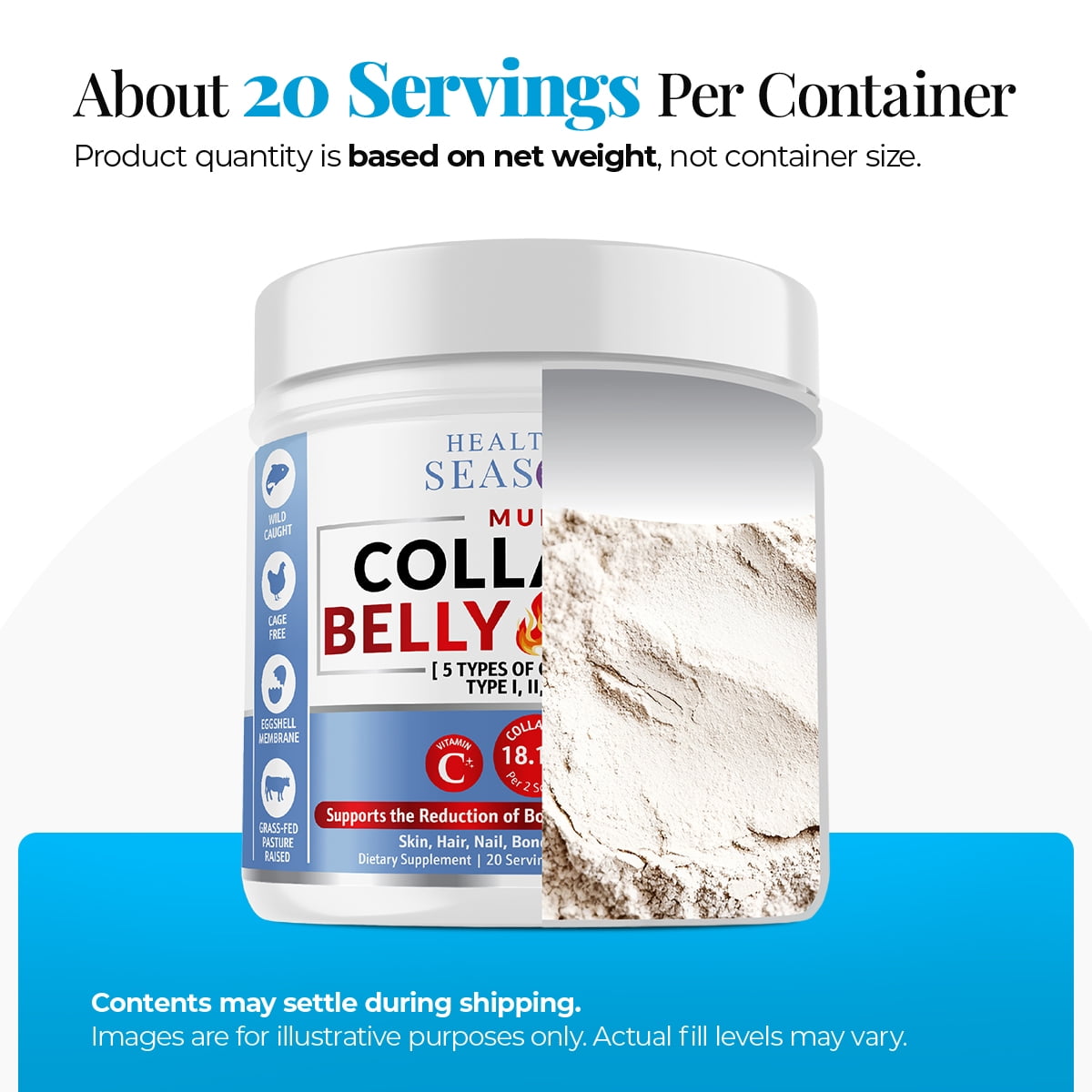 Healthful Seasons Collagen Belly Burn – Multi Collagen Powder + Vitamin C & Hyaluronic Acid – Metabolism, Skin & Joint Support – 20 Servings