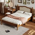 thumbnail image 3 of Modern Bohemian Wooden Full Size Bed Frame with Rattan Headboard, Vintage Platform Bed with Wooden Slat Support, Box Spring Not Required, Walnut, Full, 3 of 12