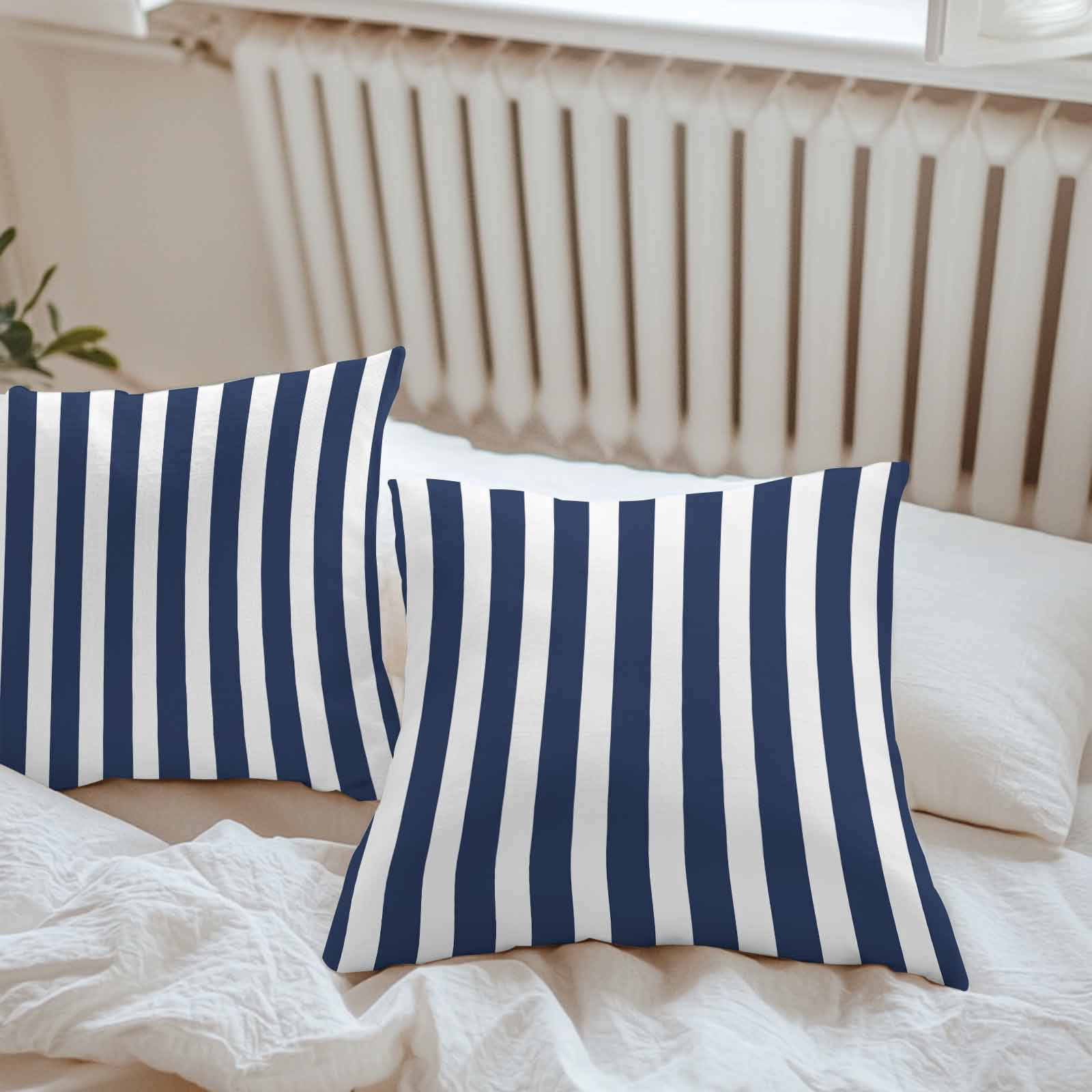 Throw Pillow Covers 24x24 Inch Set of 2, Navy Blue Striped Waterproof Outdoor Pillow Covers, Modern Farmhouse Blue White Stripes Decorative Cushion Pillowcases for Couch, Sofa, Bed, Garden, Patio