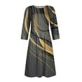 thumbnail image 6 of Dorkasm Vintage Midi Dresses for Women Modest 3/4 Sleeve Crew Neck Wrap Dress A Line Pleated Wedding Guest Dress with Pockets Dark Gray S, 6 of 6