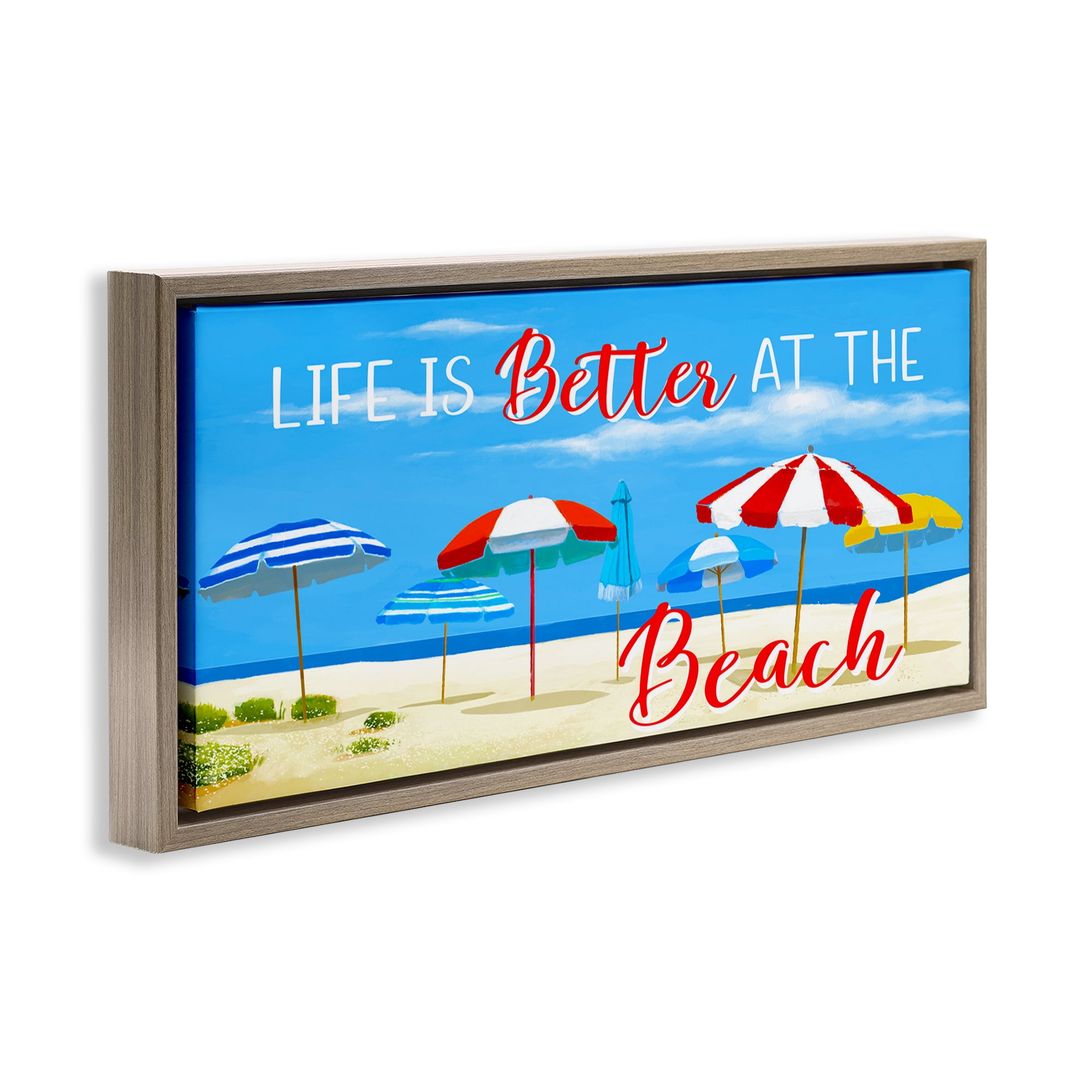 Stupell Industries Better At Beach Scene Landscape Painting Brown Floater Framed Canvas Art Print Wall Art, 31 x 14