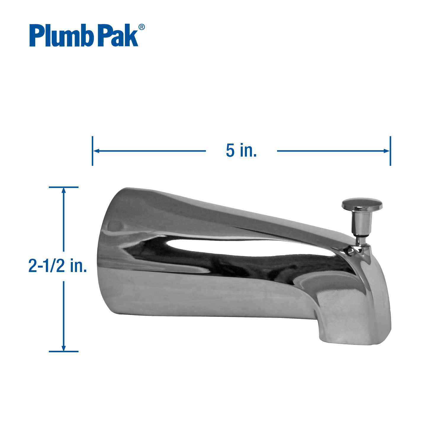 Keeney PP825-35 Universal Tub Spout with Front Diverter, Polished Chrome - image 5 of 9