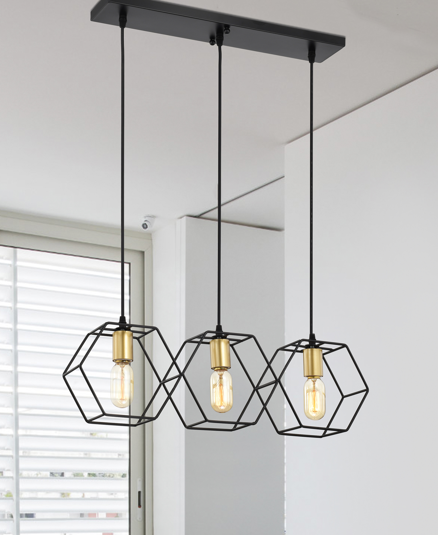Horatia 24 in. 3-Light Indoor Matte Black and Satin Gold Finish Chandelier with Light Kit