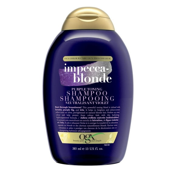 OGX Impecca-Blonde Purple Toning Shampoo, Blonde-Toning to Personalize Your Blonde, 385ml