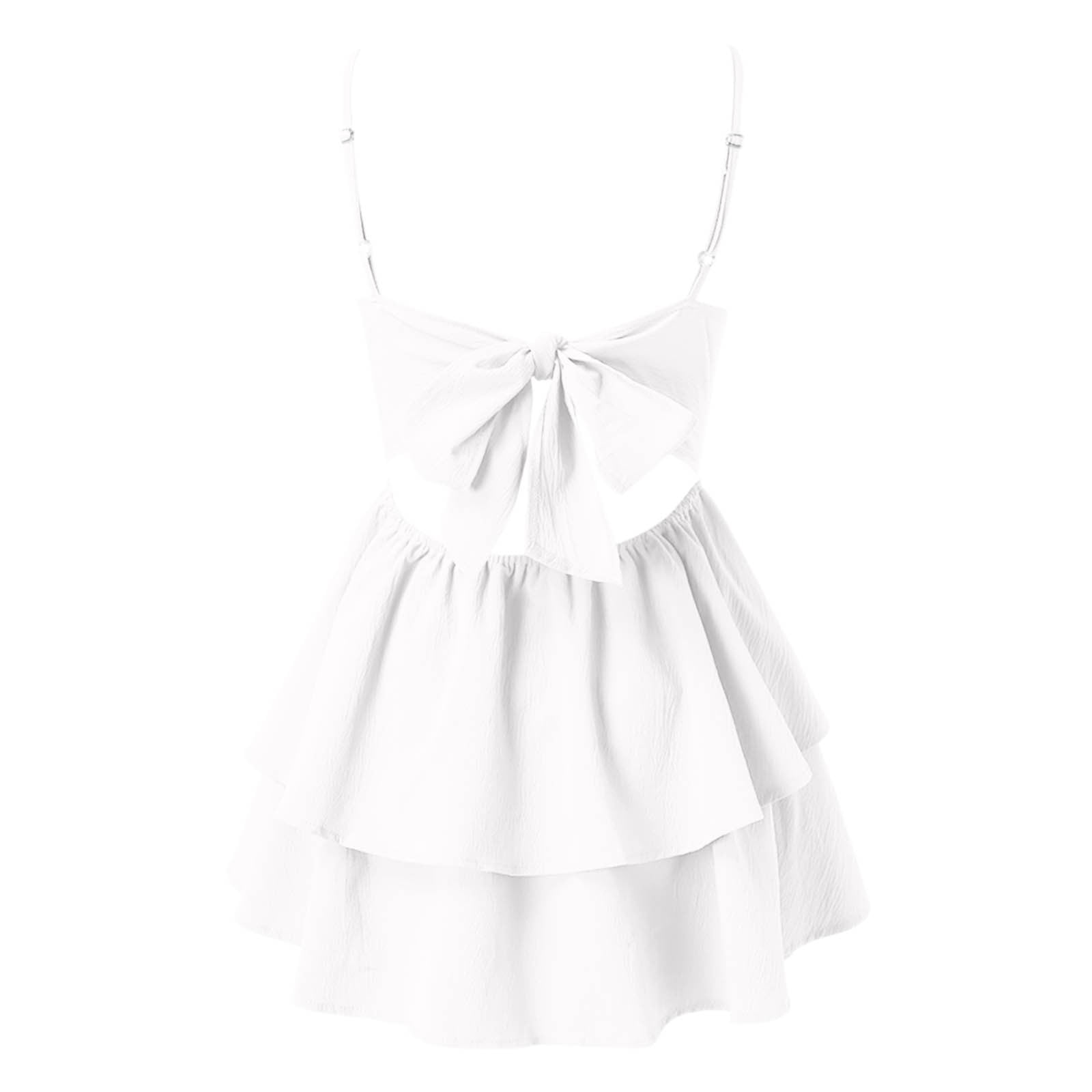 Luwomo Graduation Dresses for Women Summer Blue Sling With Square Neckline And Backless Bow Double Ruffle Hem lightweight Dress White M