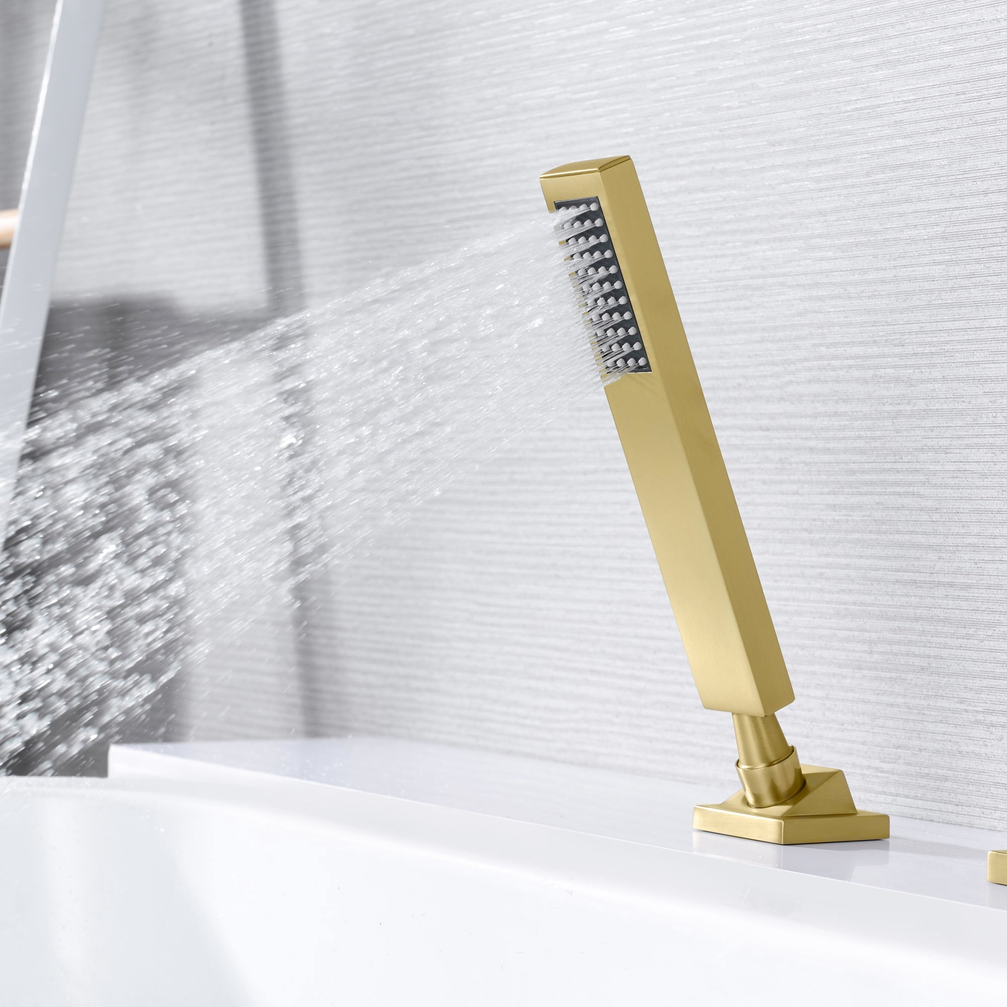 SUMERAIN 5 Holes Roman Tub Faucet Set,Deck Mount Waterfall Bathtub Faucet with Handheld Shower Brushed Gold