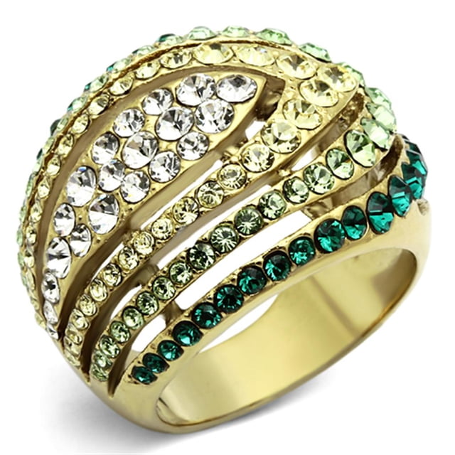 IP Gold(Ion Plating) Stainless Steel Ring with Top Grade Crystal in Multi Color for Women Multi Color Stone Color Style TK1145 Size 6