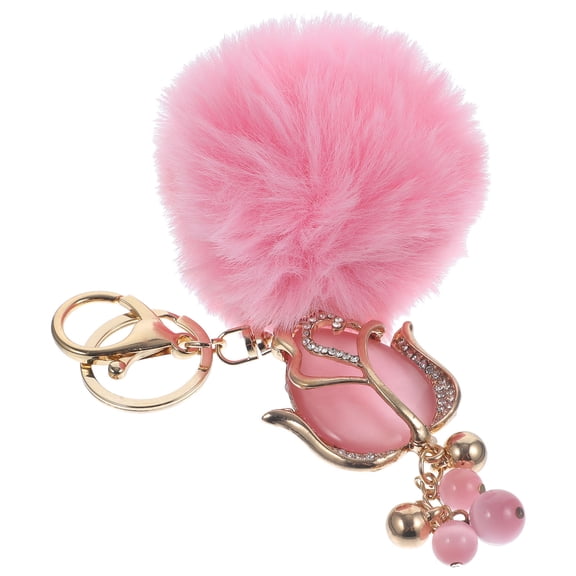 Supvox Tulip Pompom Ball Keychain Pink Plush 1Pcs Cute Key Decoration for Backpacks