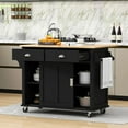 thumbnail image 3 of HQZX Rolling Kitchen Island with Oak Flip,2 Drawer Storage Cart,Sliding Barn Door,52.2"L,Black, 3 of 15