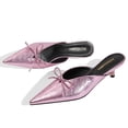thumbnail image 3 of RONILURN Kitten Heels for Women Heeled Mules Stiletto Pumps Bow Closed Toe Pointed Toe Low Heel Slip on Fashion Metallic Backless Prom Party Dressy, 3 of 8
