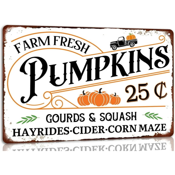 8 x 12 in Metal Tin Sign - Farm Fresh Pumpkins Gourds Squash Vintage Metal Tin Signs for Pumpkin Fall Patch Outdoor Decor Pumpkin Lover Fall Decor 8x12 Inches
