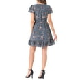 thumbnail image 3 of INSPIRE CHIC Women's Ruffle Sleeve Self-Tie V Neck Above Knee Ruffled A-Line Floral Chiffon Dress M Dusty Blue, 3 of 6