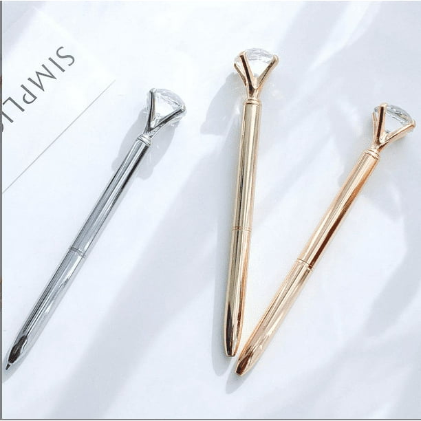 Apuakthei - Paquete de 3 bolígrafos de diamantes, dorados, elegantes bolígrafos dorados para mujer, bolígrafo con diamante en la parte superior, bolígrafos de metal con cristales de imitación y tinta