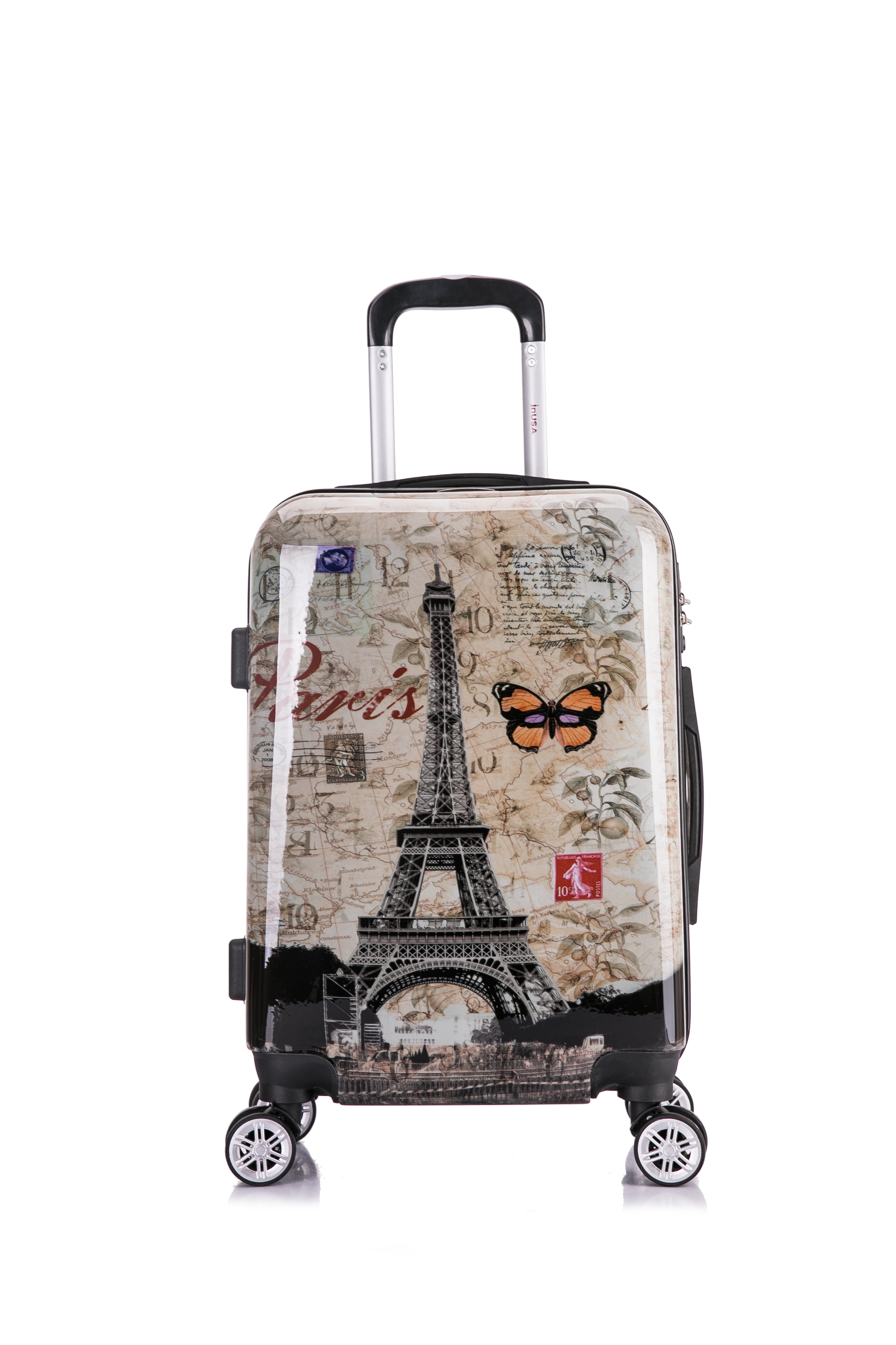 InUSA Print 20" Hardside Checked Luggage with Spinner Wheels, Handle and Trolley, Paris